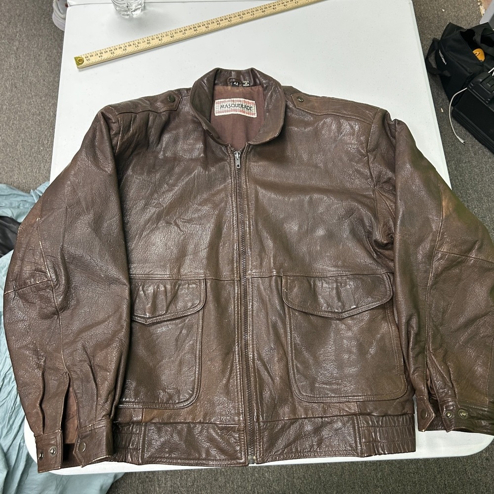 Masquerade Leather Bomber Jacket Mens 42 Brown Vintage Aviator Flight G2